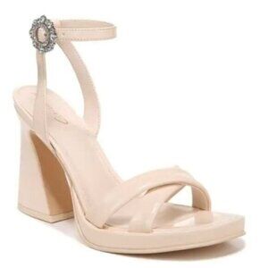 New Sam Edelman Haidyn  Platform Sandal Women 9.5 Cream Rhinestone Buckle Strap